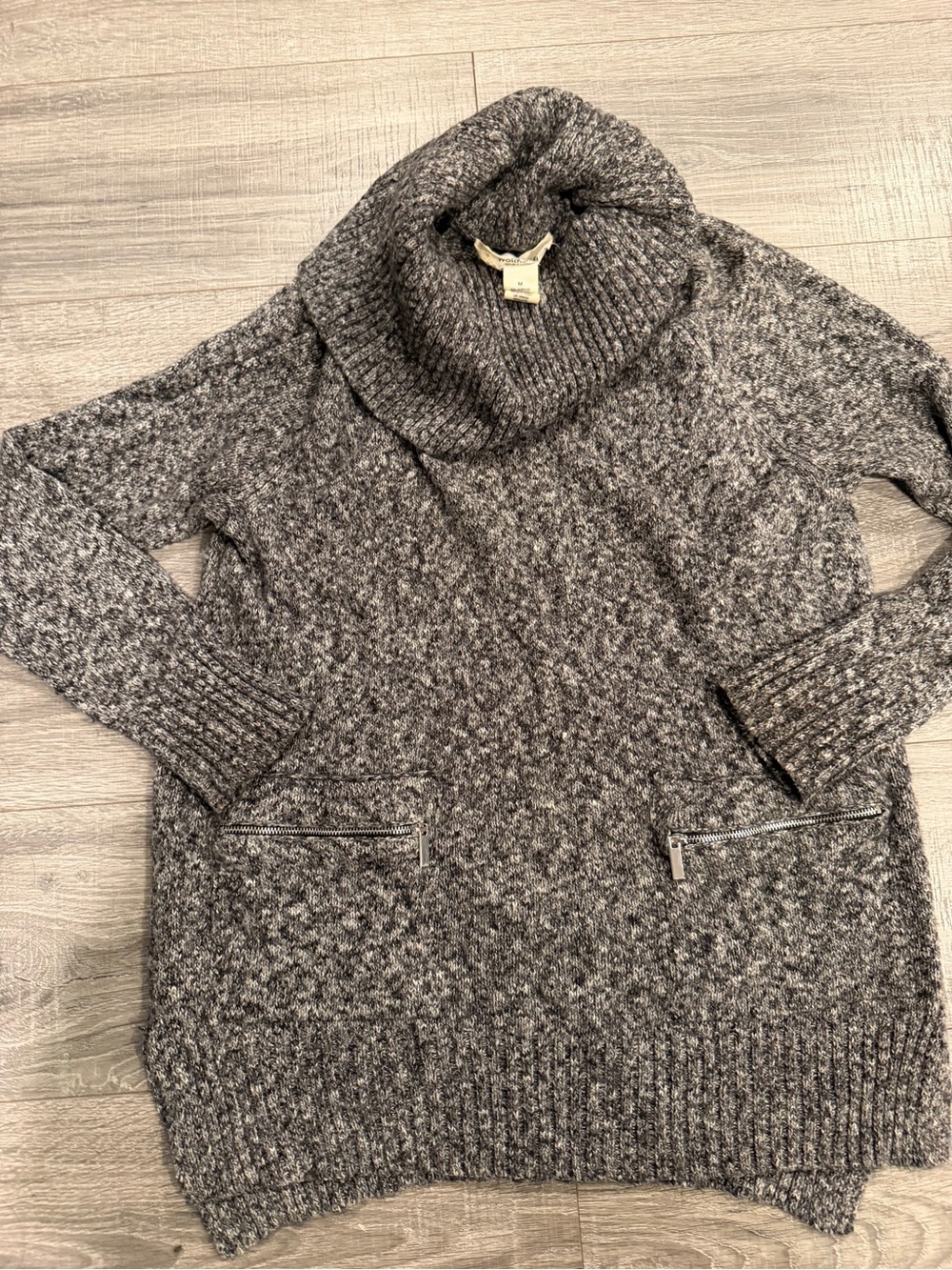 Workshop Republic Clothing Gray Marled Cowl Neck Sweater with Zip Pockets